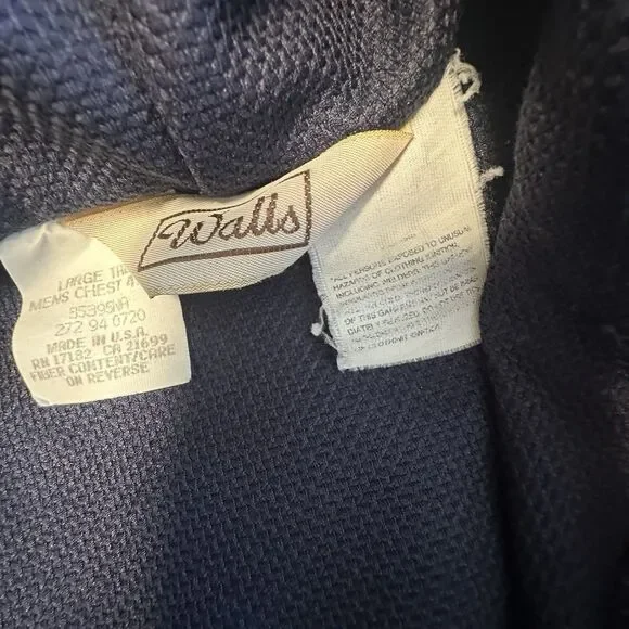 Vintage Walls Duck Canvas Jacket Hooded Full Zip Large Lined Blue Workwear 90s